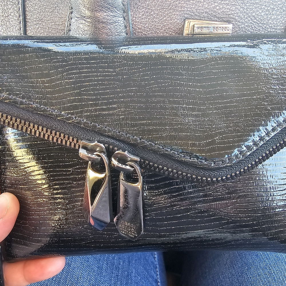 Henri bendel wristlet clutch. Gunmetal hardware.